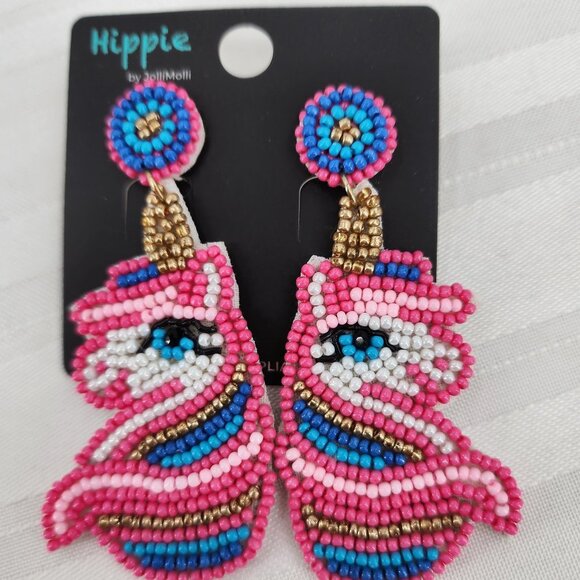 Unicorn‎ Shaped Seed Bead Earrings NWT - Picture 2 of 3